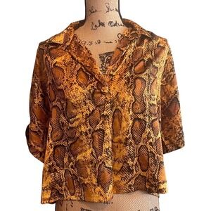M Girls By Material Girls Womens Snakeskin Animal Print Blouse Top Yellow Large‎